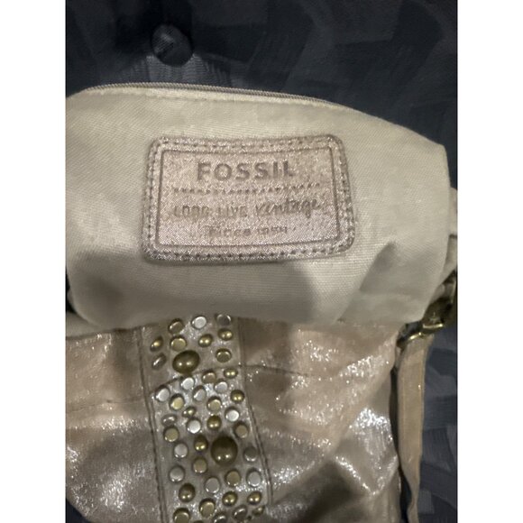 Fossil Metallic Gold Leather Studded Shoulder Bag With Adjustable Strap - Picture 4 of 7